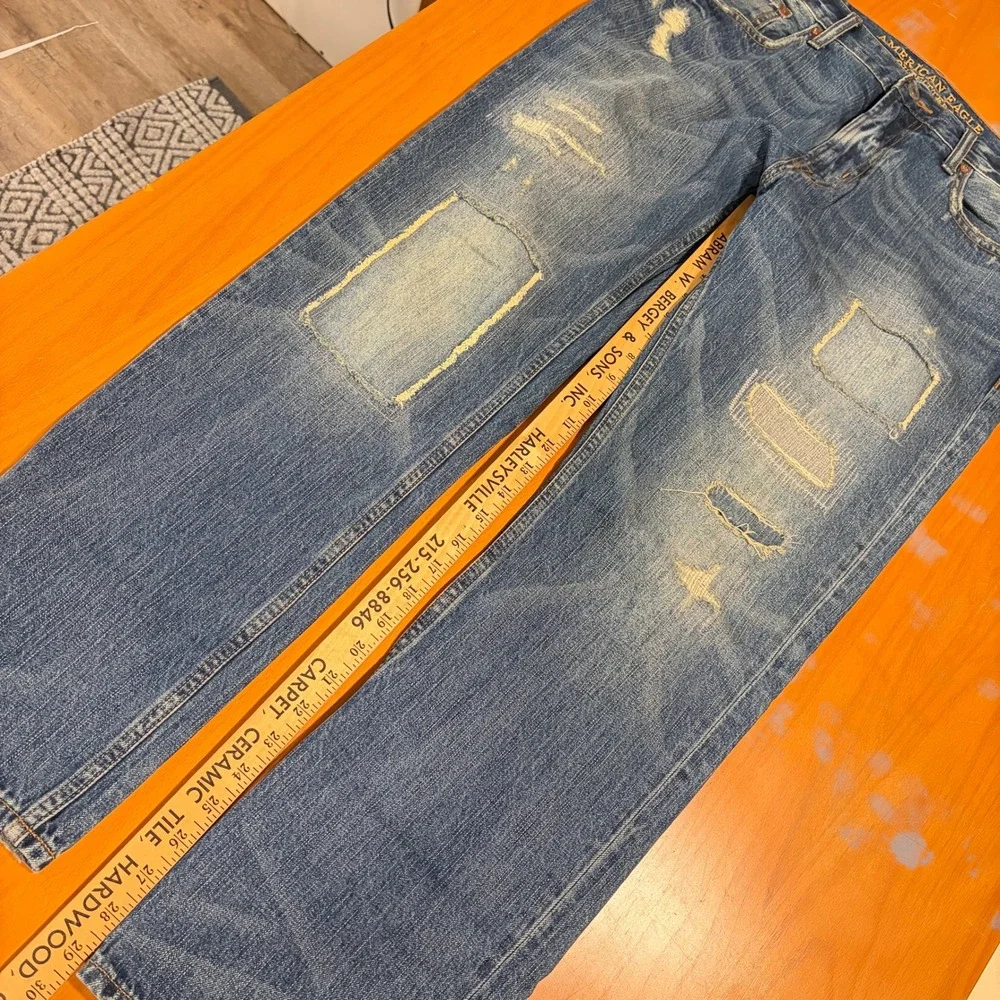 American Eagle Slim Straight Distressed Jeans Blue Mens 33x30 Indie Skate Grunge